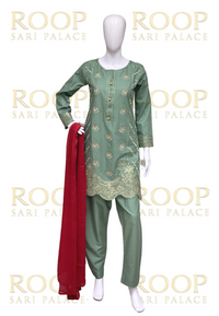 Light Green Suit with Red Duppata