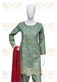 Light Green Suit with Red Duppata