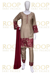 Gold Suit with Maroon Embroidery
