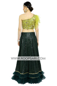 Dark Green and Lime Green Lehenga Choli