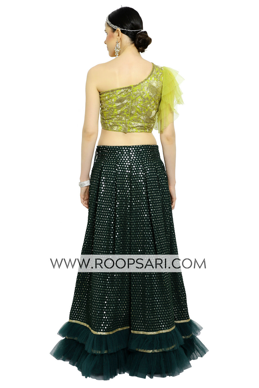 Dark Green and Lime Green Lehenga Choli