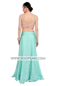 Mint Green and Peach Lehenga Choli - Size 38