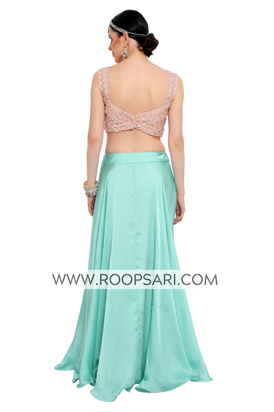 Mint Green and Peach Lehenga Choli - Size 38