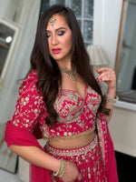 Hot Pink and Gold Lehenga with Heavy Border and Heavy Sequin and Embroidery Work Choli with Sleeves and Thick Full Border Dupatta