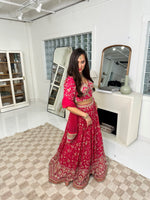 Hot Pink and Gold Lehenga with Heavy Border and Heavy Sequin and Embroidery Work Choli with Sleeves and Thick Full Border Dupatta