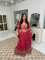 Hot Pink and Gold Lehenga with Heavy Border and Heavy Sequin and Embroidery Work Choli with Sleeves and Thick Full Border Dupatta