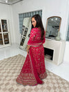 Hot Pink and Gold Lehenga with Heavy Border and Heavy Sequin and Embroidery Work Choli with Sleeves and Thick Full Border Dupatta