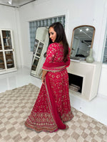 Hot Pink and Gold Lehenga with Heavy Border and Heavy Sequin and Embroidery Work Choli with Sleeves and Thick Full Border Dupatta