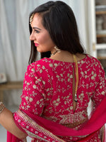 Hot Pink and Gold Lehenga with Heavy Border and Heavy Sequin and Embroidery Work Choli with Sleeves and Thick Full Border Dupatta