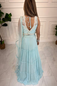Powder Blue & White Lehenga Choli