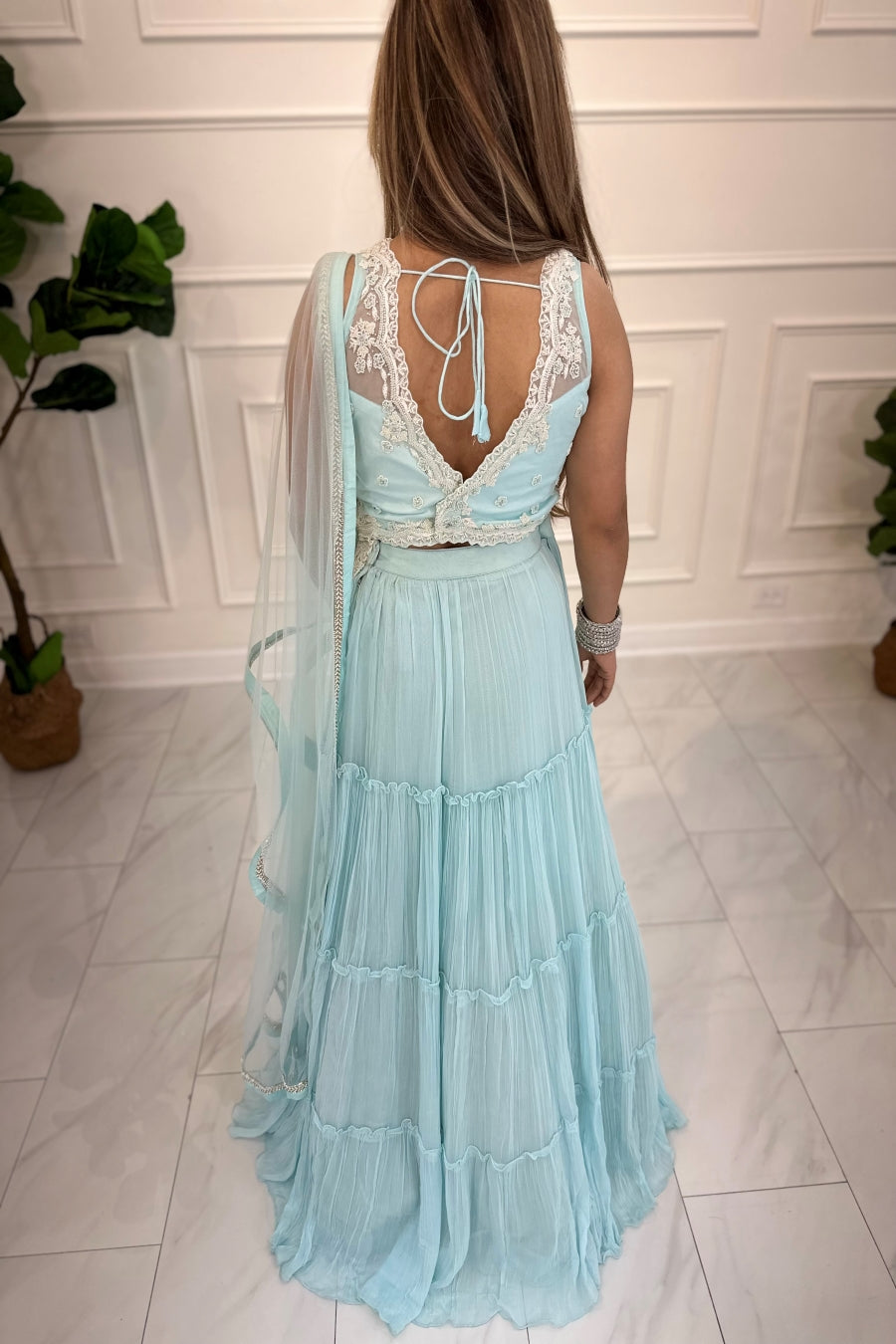 Powder Blue & White Lehenga Choli