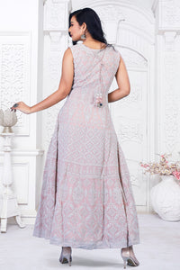 Pastel Pink Long Gown With Dupatta