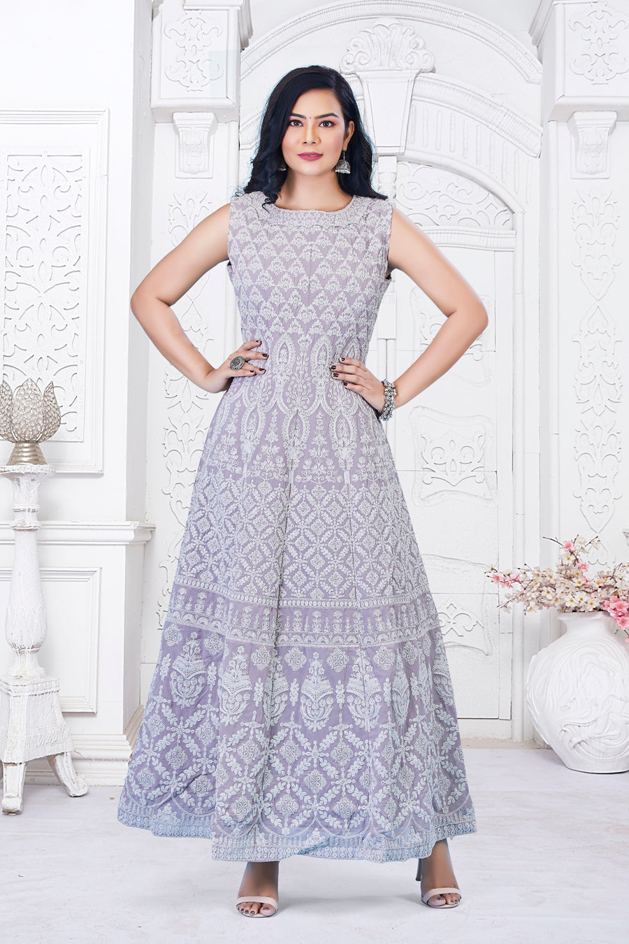 Lavendar Gown with Churidar and Dupatta