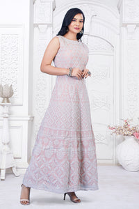 Pastel Pink Long Gown With Dupatta
