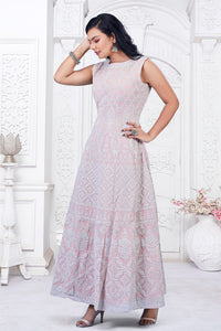 Pastel Pink Long Gown With Dupatta