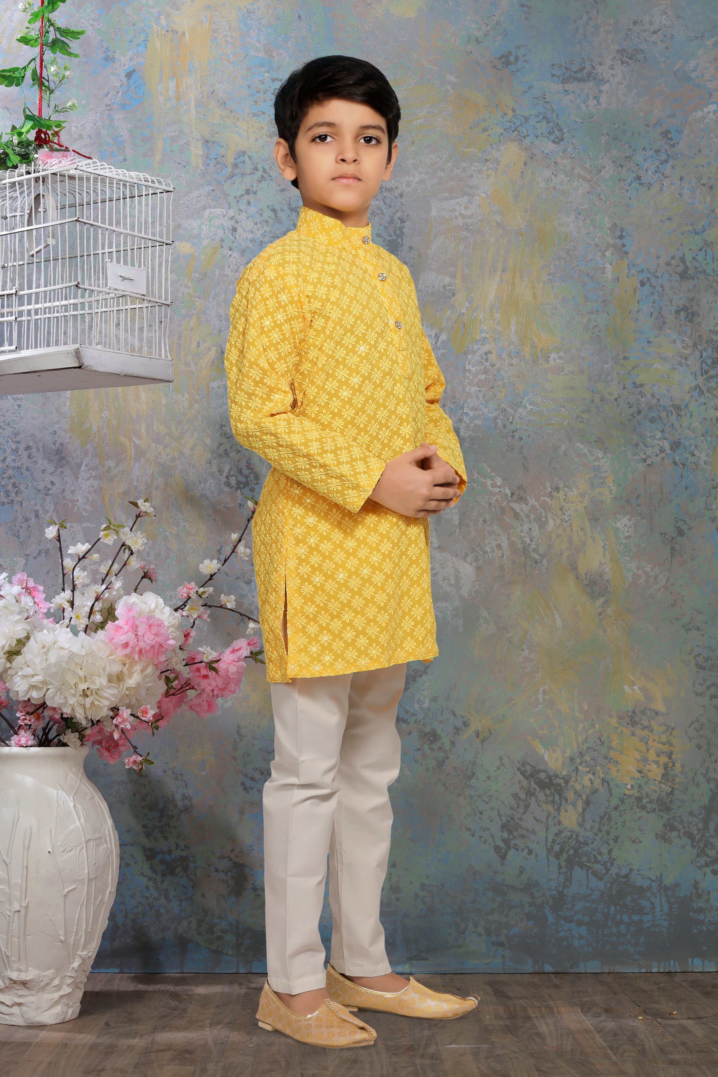 Boys Yellow Kurta And Pajama Set