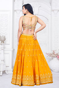 Yellow Orange Lehenga In Georgette With Viscose Colorful Embroidered Choli