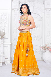 Yellow Orange Lehenga In Georgette With Viscose Colorful Embroidered Choli