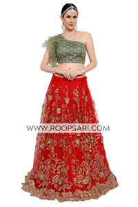 Red and Green Lehenga Choli - Size 40