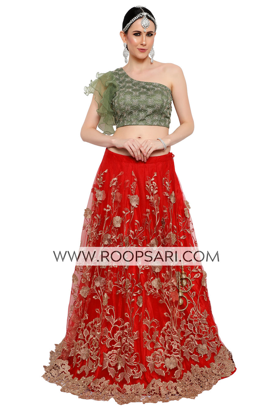 Red and Green Lehenga Choli - Size 40