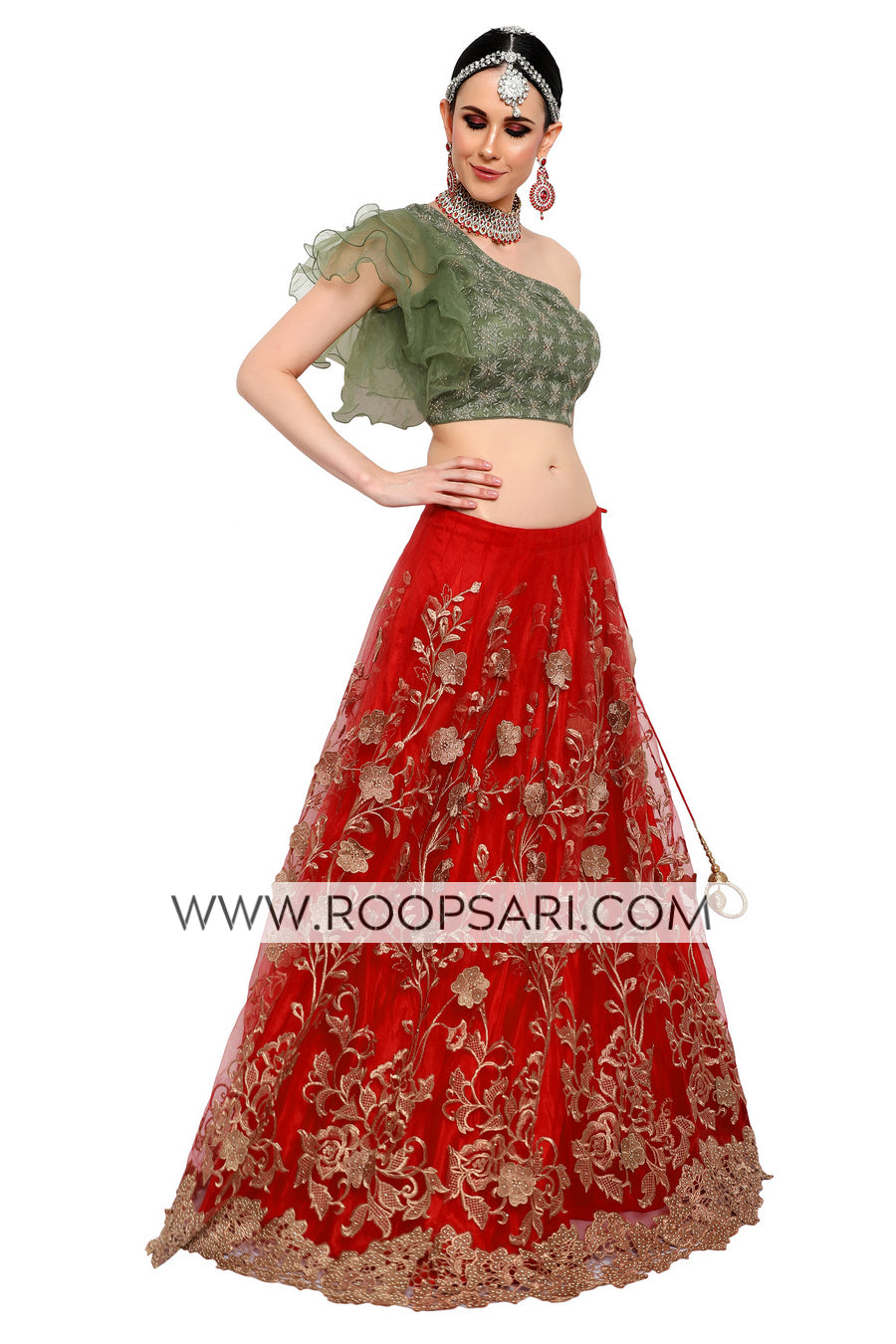 Red and Green Lehenga Choli - Size 40