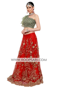 Red and Green Lehenga Choli - Size 40