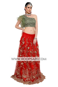 Red and Green Lehenga Choli - Size 40