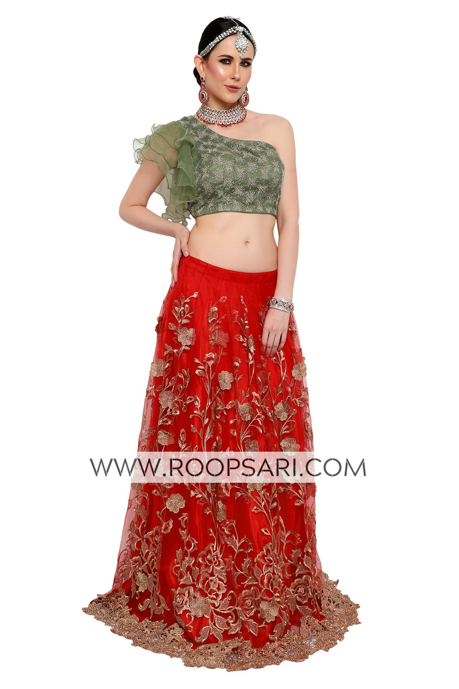 Red and Green Lehenga Choli - Size 40
