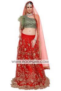 Red and Green Lehenga Choli - Size 40