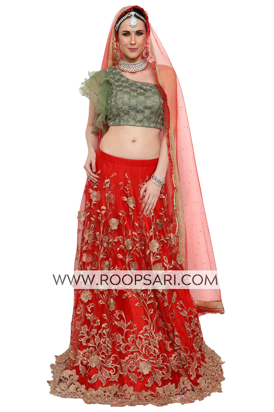 Red and Green Lehenga Choli - Size 40