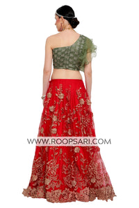 Red and Green Lehenga Choli - Size 40