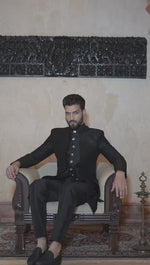 Black Mens Sherwani with Self Thread work and Sequins