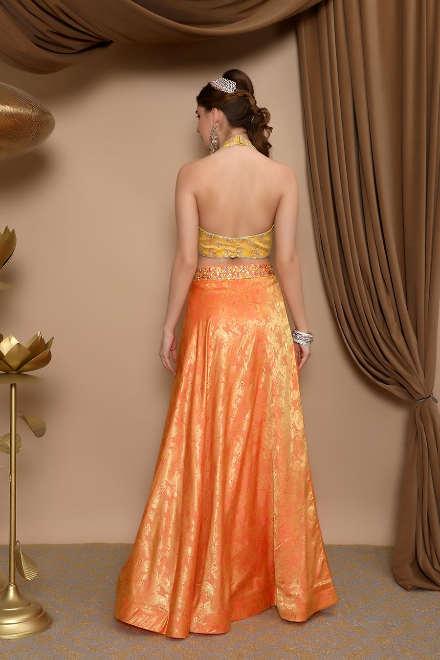 Yellow Blouse with Orange Lehenga