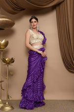 Gold Blouse with Purple Ruffle Saree and Belt