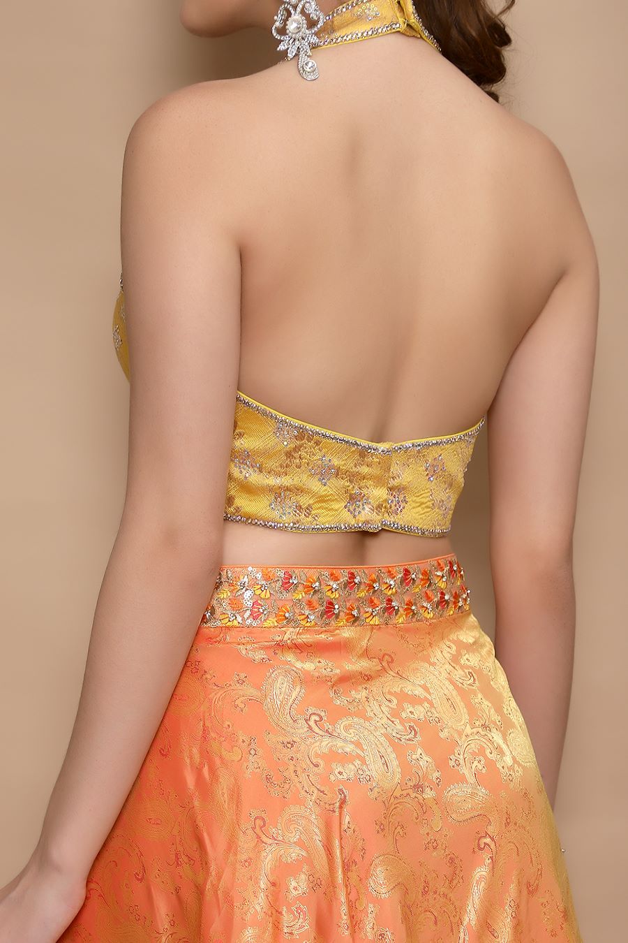 Yellow Blouse with Orange Lehenga